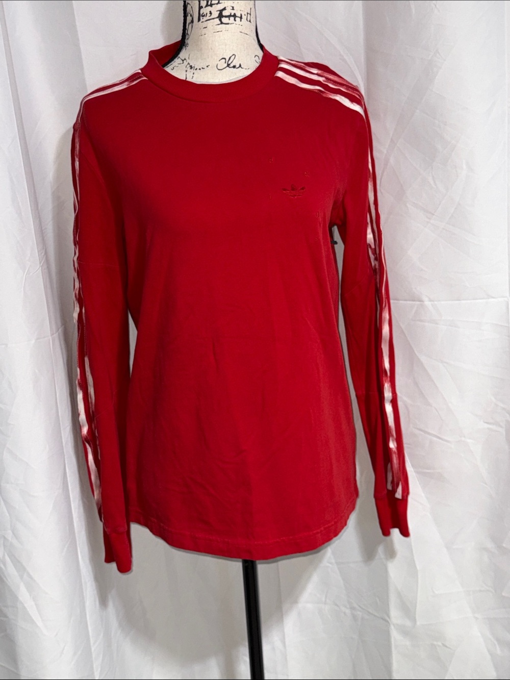 adidas Red Long Sleeve Three-Stripe Crew
